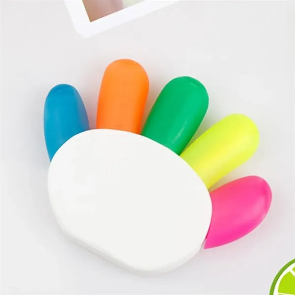 5-Color Incline Tip Non-Toxic Ink Hand-Shaped Highlighters