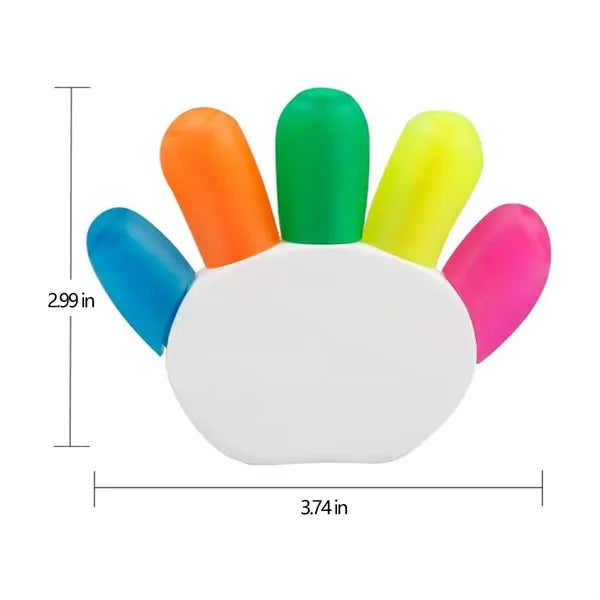5-Color Incline Tip Non-Toxic Ink Hand-Shaped Highlighters
