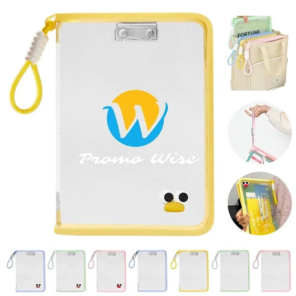 Transparent Zipper Book Organizer with Clip and Lanyard