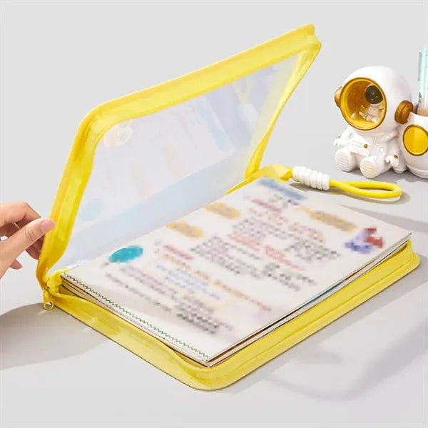 Transparent Zipper Book Organizer with Clip and Lanyard