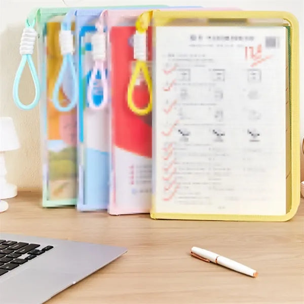 Transparent Zipper Book Organizer with Clip and Lanyard