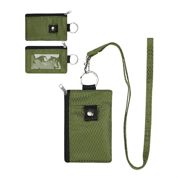 RFID-Blocking Multi-Pocket Polyester Wallet with Neck Strap