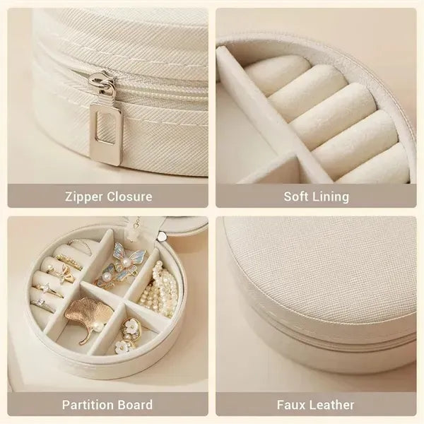 Round Faux Leather Jewelry Organizer Box