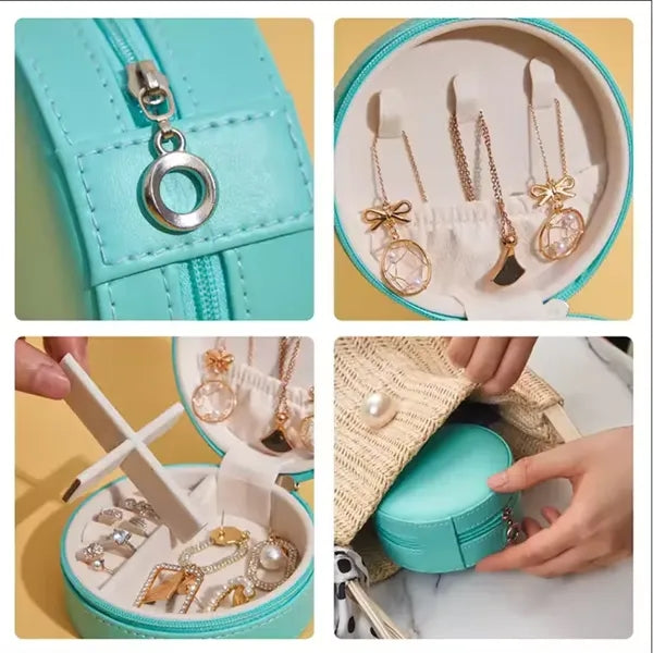 Round Faux Leather Jewelry Organizer Box