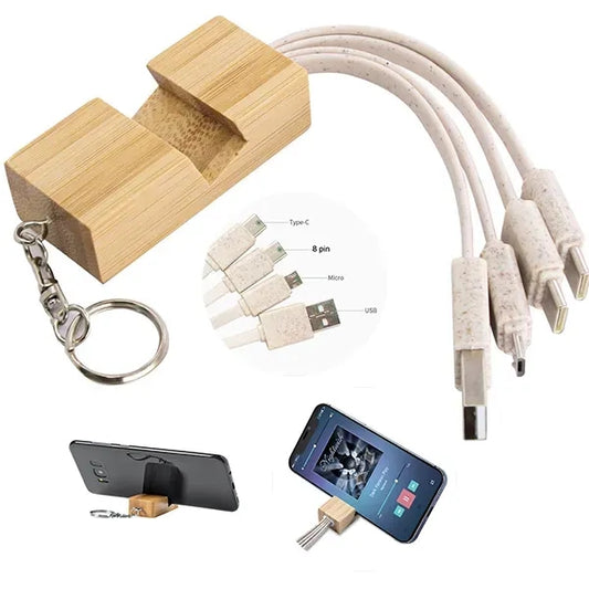 3-in-1 Charging Cable Keychain - Eco-Friendly