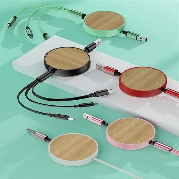 Bamboo 3-in-1 Retractable Charging Cable