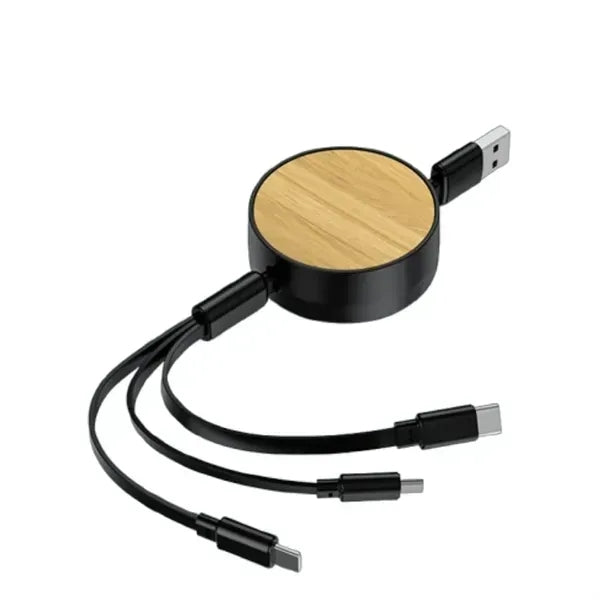 Bamboo 3-in-1 Retractable Charging Cable