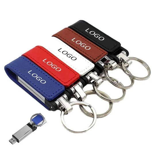 32GB Leather USB Keychain - High-Speed 3.0 Flash Drive