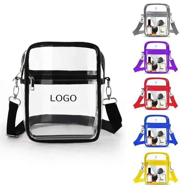 Clear PVC Crossbody Bag - Large Transparent Shoulder Purse