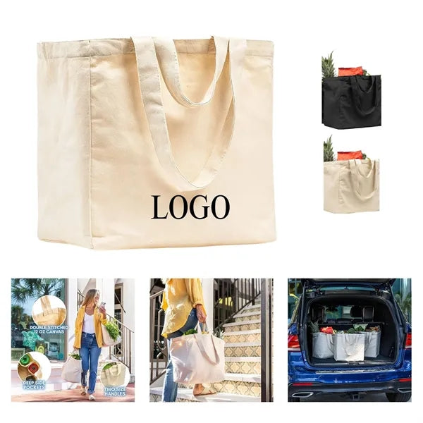 Heavy-Duty Canvas Grocery Tote Bag with Zippered Pocket