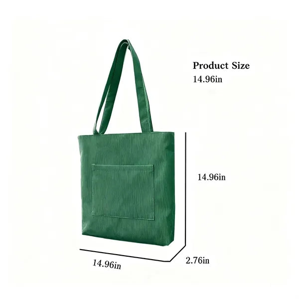 Corduroy Tote Bag with Zipper