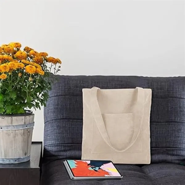 Corduroy Tote Bag with Zipper