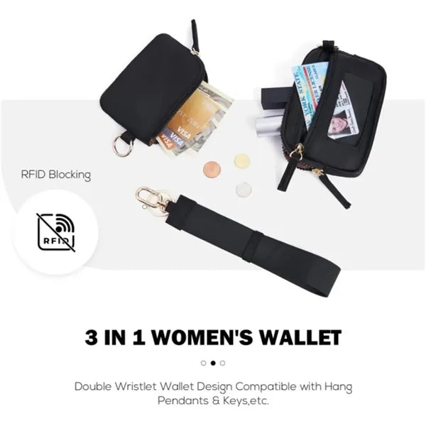 3-in-1 RFID Blocking Wristlet Wallet for Women