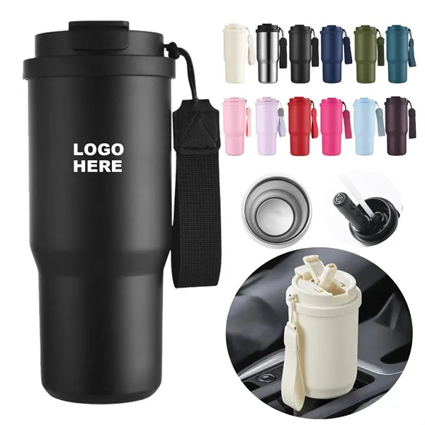 25oz Stainless Steel Car Coffee Mug with Lid and Straw