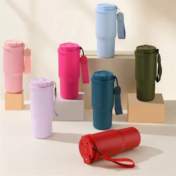 25oz Stainless Steel Car Coffee Mug with Lid and Straw