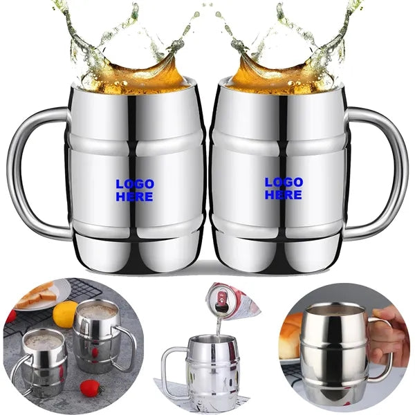 Beer Stein 15oz Stainless Steel Barrel Mug