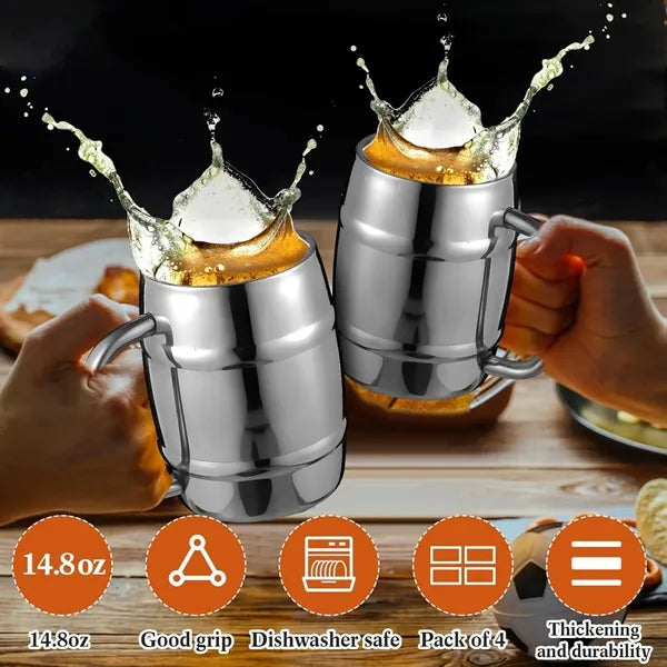 Beer Stein 15oz Stainless Steel Barrel Mug