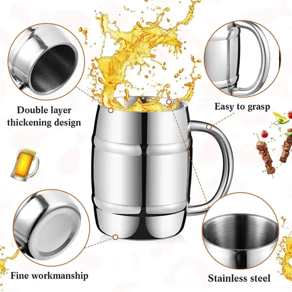 Beer Stein 15oz Stainless Steel Barrel Mug