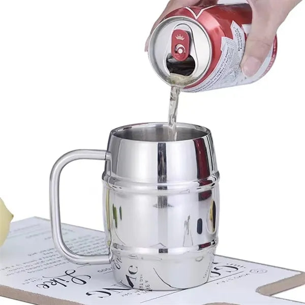 Beer Stein 15oz Stainless Steel Barrel Mug