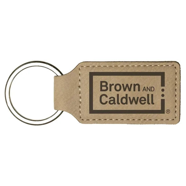 Light Brown Laserable Leatherette Rectangle Keychain