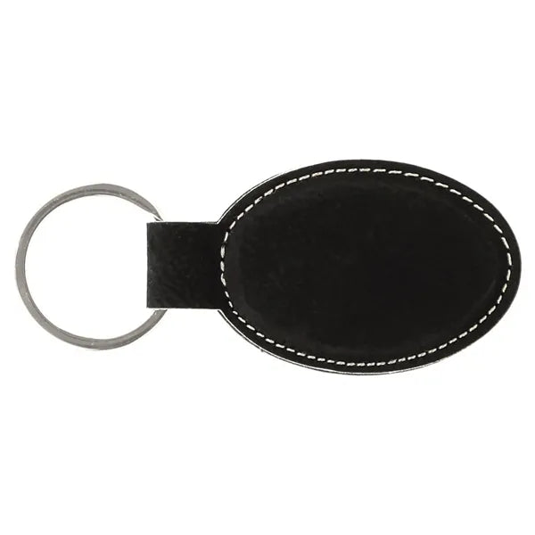 Black/Silver Laserable Leatherette Oval Keychain