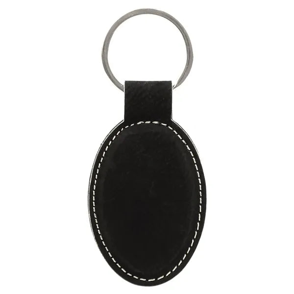 Black/Silver Laserable Leatherette Oval Keychain