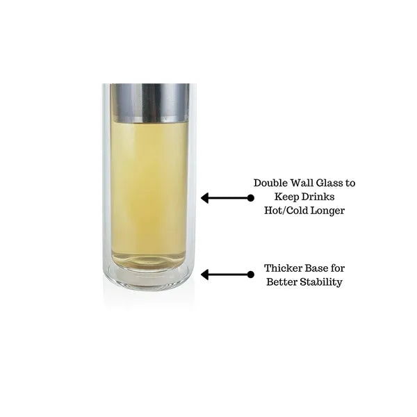 Bamboo Lid Insulated Double Wall Glass with Infuser 15 oz