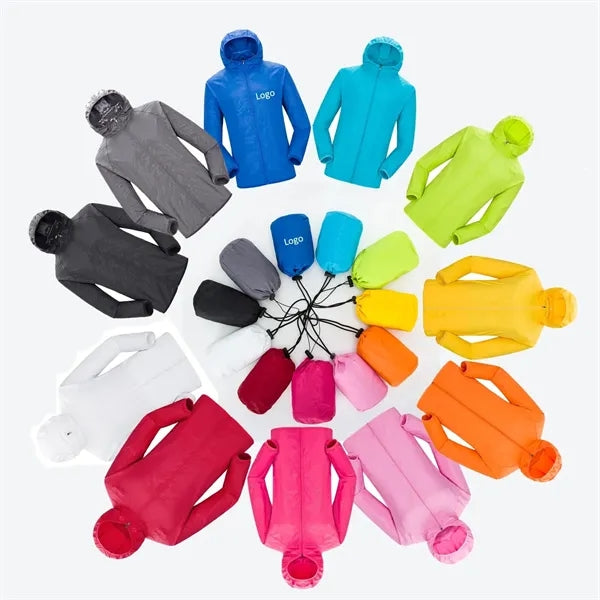 Hooded Drawstring Outdoor Anorak with Pouch