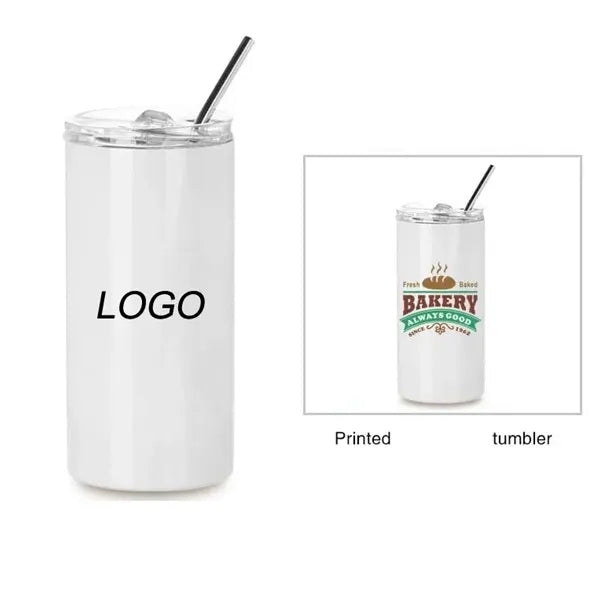 16 oz Stainless Steel Skinny Tumbler with Straw