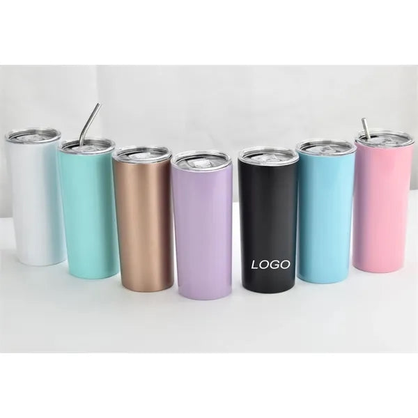 16 oz Stainless Steel Skinny Tumbler with Straw