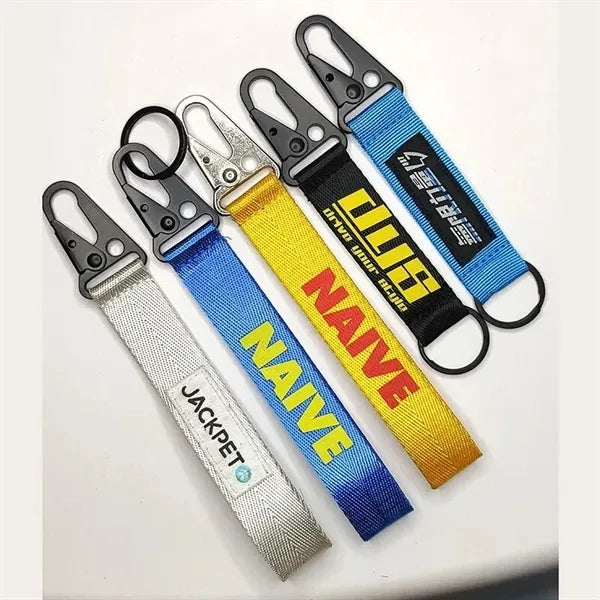 Short Fabric Lanyard Keychain with Carabiner Hook