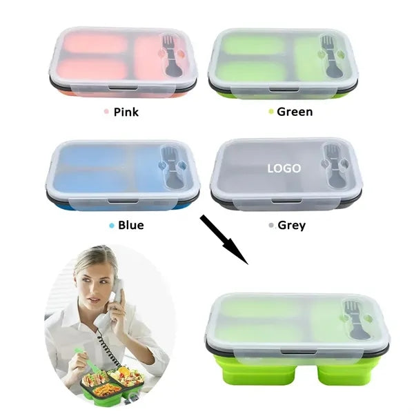 Silicone Collapsible 3 Compartments Lunch Box
