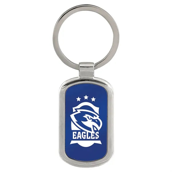 Blue Laserable Metal Rectangle Keychain