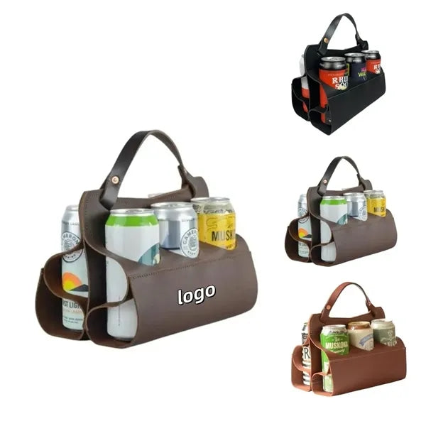 6 Cans PU Leather Beverage Carrier Bag