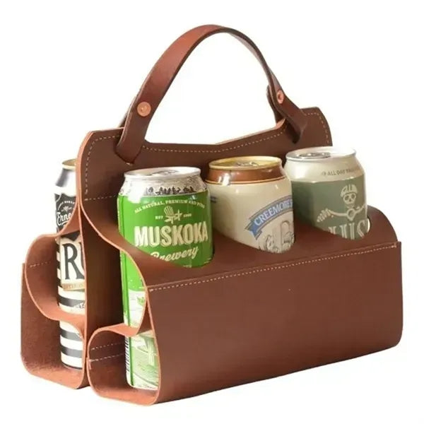 6 Cans PU Leather Beverage Carrier Bag