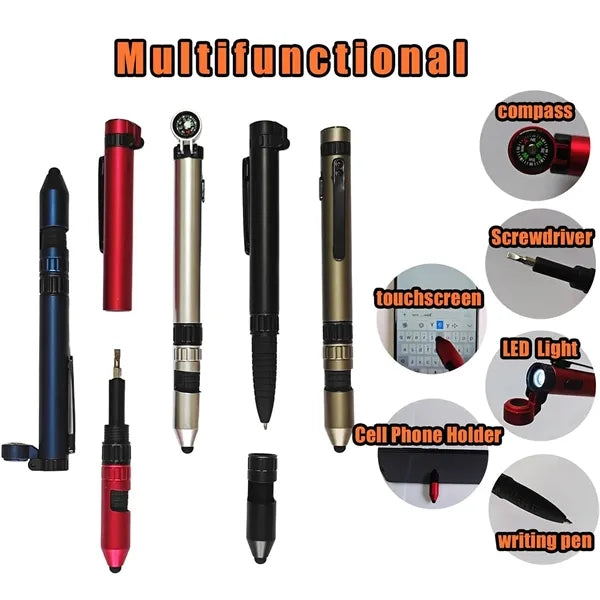 6 In 1 Compass Led Screwdriver Stylus Ballpoint Pen