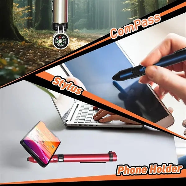 6 In 1 Compass Led Screwdriver Stylus Ballpoint Pen