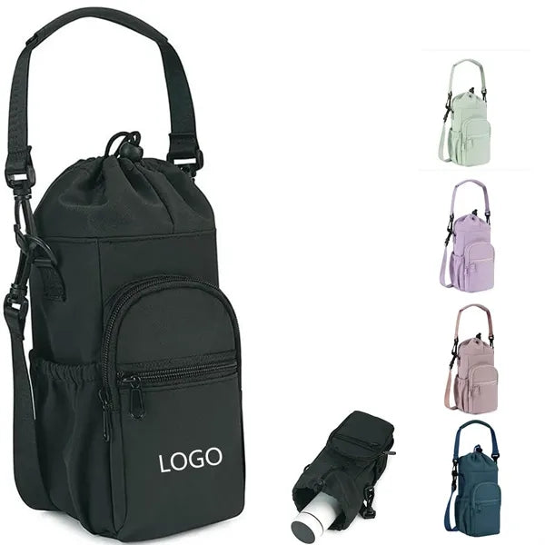 Water Bottle Carrier Crossbody Bag with Shoulder Strap
