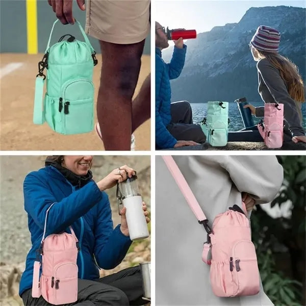 Water Bottle Carrier Crossbody Bag with Shoulder Strap
