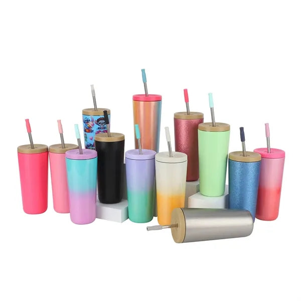 Gradient Stainless Steel Tumbler with Straw