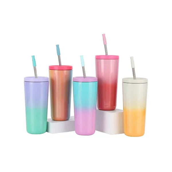 Gradient Stainless Steel Tumbler with Straw