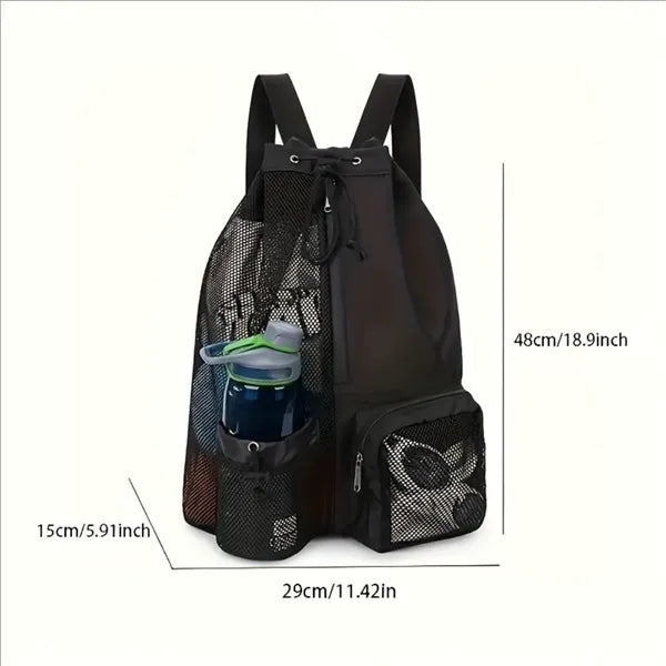 Drawstring Mesh Beach Backpack With Waterproof Pocket