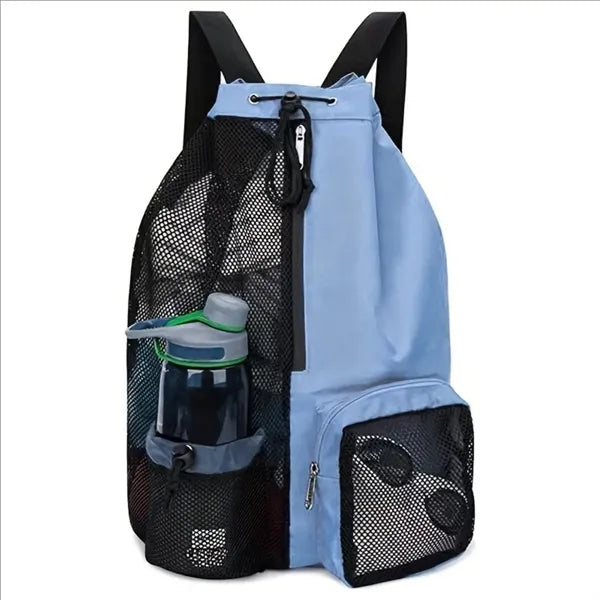 Drawstring Mesh Beach Backpack With Waterproof Pocket