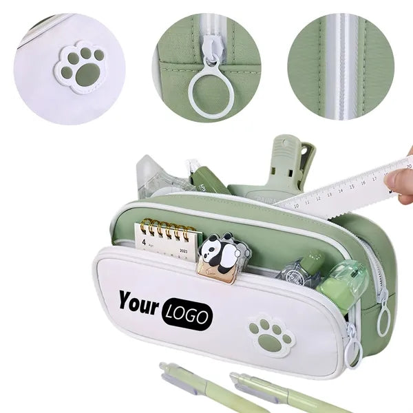 Double Layer Pencil Case With Paw Print Free Shipping