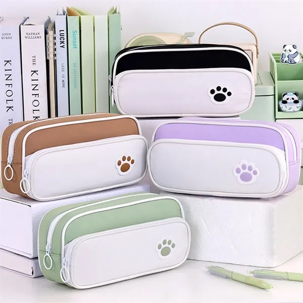 Double Layer Pencil Case With Paw Print Free Shipping