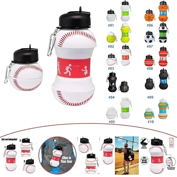 Collapsible BPA-Free Silicone Baseball Water Bottle for Kids