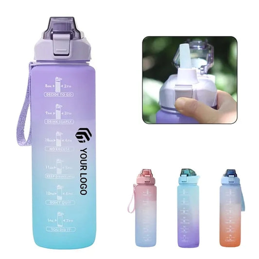Sports gym BPA free 33oz water bottle with time marker