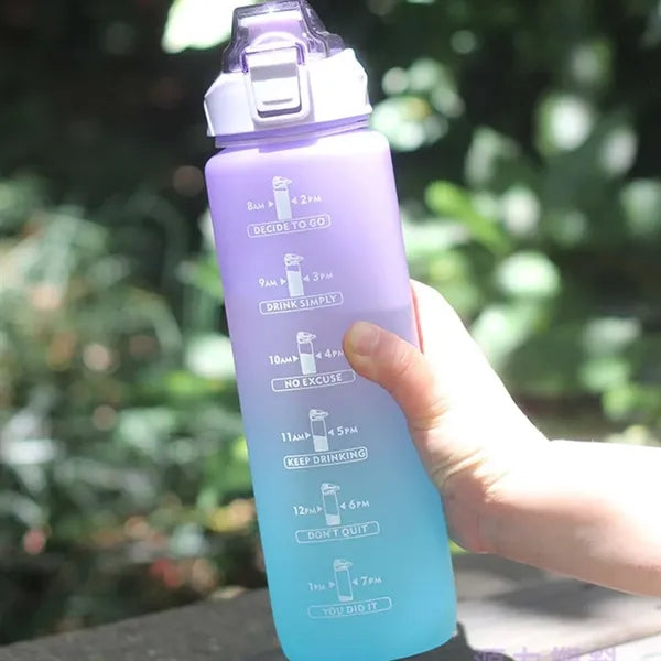 Sports gym BPA free 33oz water bottle with time marker