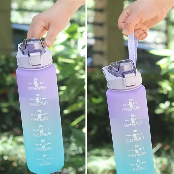 Sports gym BPA free 33oz water bottle with time marker