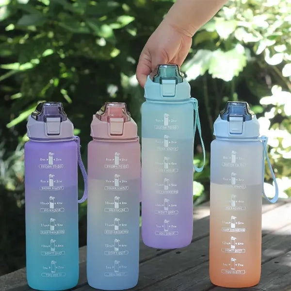 Sports gym BPA free 33oz water bottle with time marker